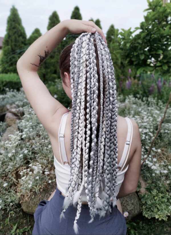 Wool Braids Extension, White Gray Wool Dreadlocks, Double Ended Braids, "GENTLE TOUCH" - Image 11