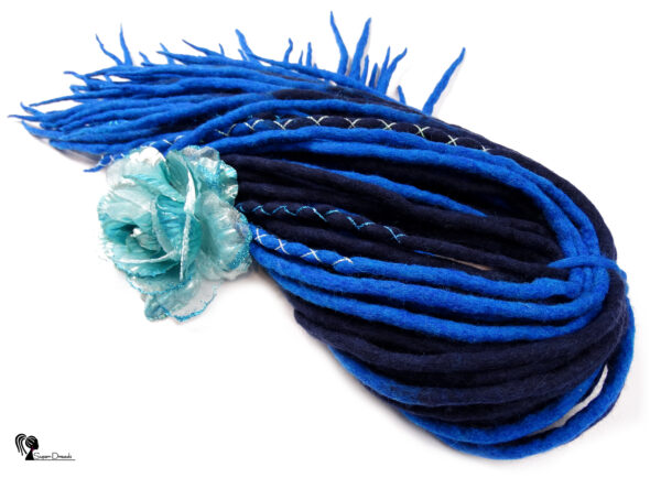 Full Set Wool Dreadlocks, Navy Blue Ombre Dreads Extension, Double Ended Dreadlocks, "TURQUOISE LAKE" - Image 7