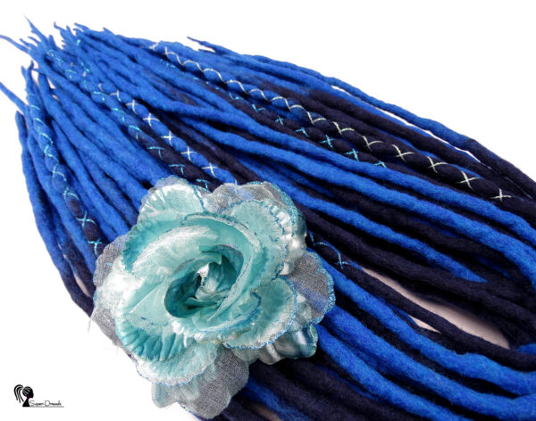 Full Set Wool Dreadlocks, Navy Blue Ombre Dreads Extension, Double Ended Dreadlocks, "TURQUOISE LAKE" - Image 8