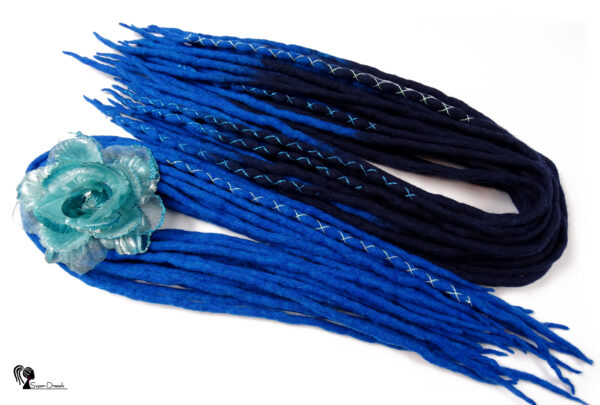 Full Set Wool Dreadlocks, Navy Blue Ombre Dreads Extension, Double Ended Dreadlocks, "TURQUOISE LAKE" - Image 9