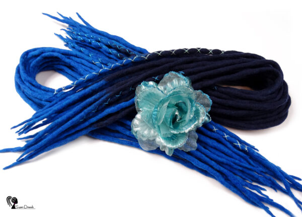 Full Set Wool Dreadlocks, Navy Blue Ombre Dreads Extension, Double Ended Dreadlocks, "TURQUOISE LAKE" - Image 10