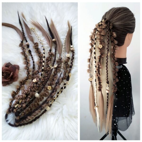 Synthetic Dreadlocks and Braids Ponytail, Brown Dreadlocks On Elastic Band ” ENCHANTED TREE “