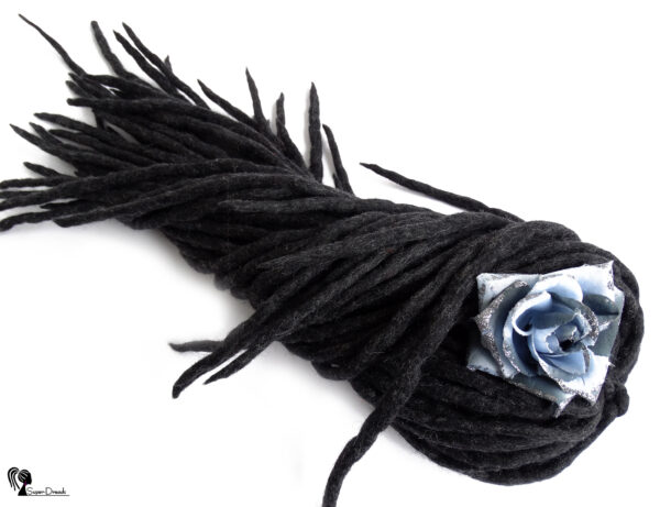 Wool Dreadlocks Extension, Double Ended black mix Dreads "GRAPHITE NIGHT" - Image 3