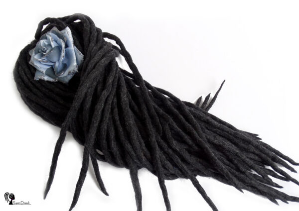 Wool Dreadlocks Extension, Double Ended black mix Dreads "GRAPHITE NIGHT"