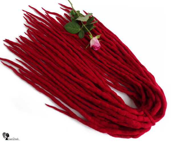 Wool Dreadlocks Extension, Double Ended red Dreads "RED ROSE" - Image 3