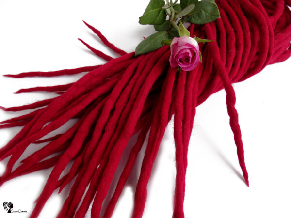 Wool Dreadlocks Extension, Double Ended red Dreads "RED ROSE" - Image 8