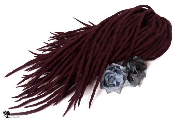 Wool Dreadlocks Extension, Double Ended burgundy Dreads "BLACKBERRY POWER" - Image 4