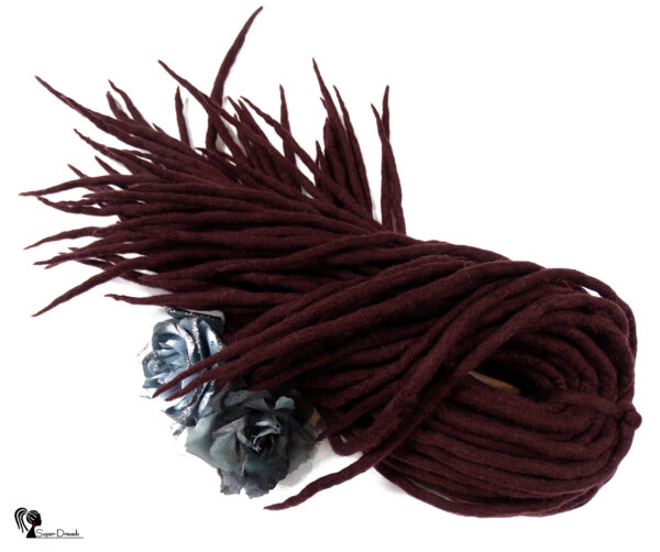 Wool Dreadlocks Extension, Double Ended burgundy Dreads "BLACKBERRY POWER"