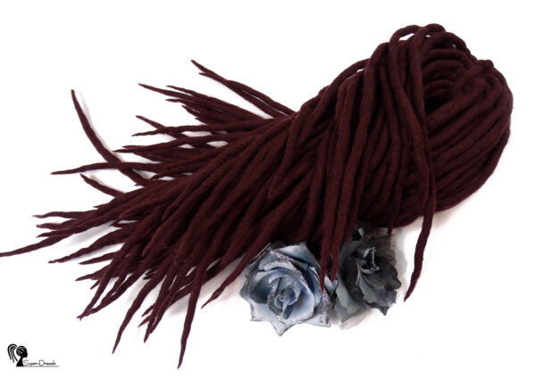 Wool Dreadlocks Extension, Double Ended burgundy Dreads "BLACKBERRY POWER" - Image 5