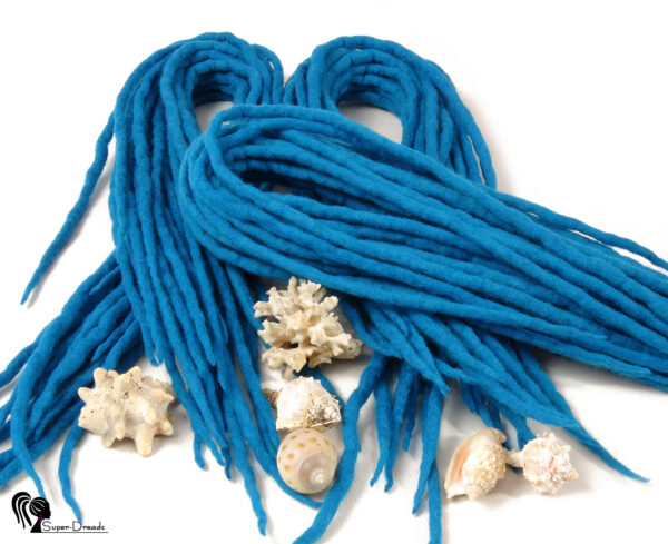 Wool Dreadlocks Extension, Double Ended blue Dreads "BLUE SEA" - Image 4