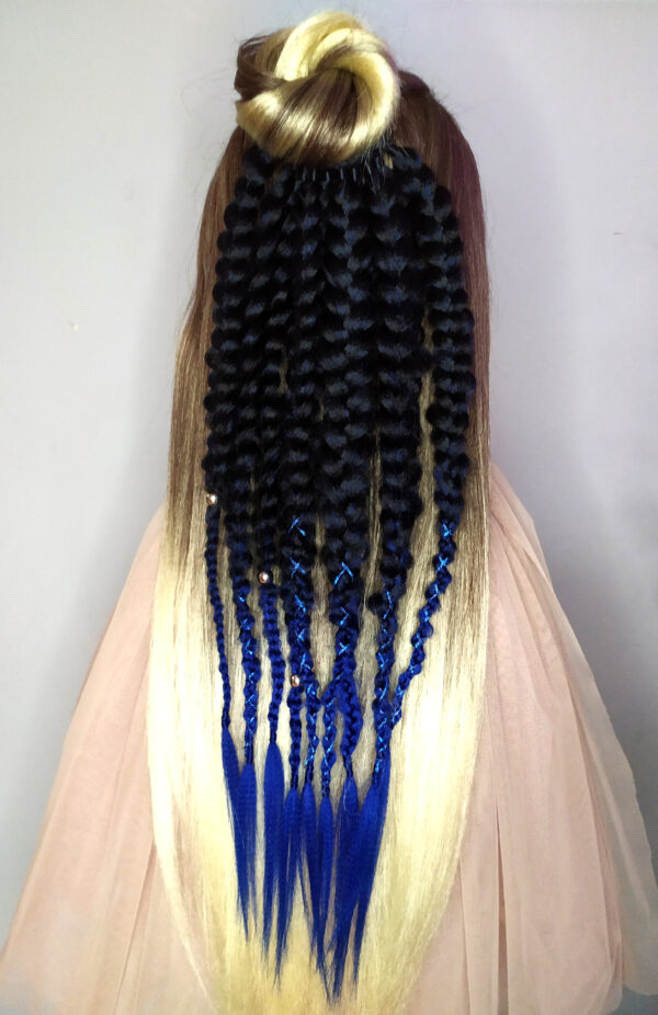 Synthetic Dreadlocks Braids Ponytail, black blue Braids On Elastic Band ” CORNFLOWER BLUE NIGHT “ - Image 9