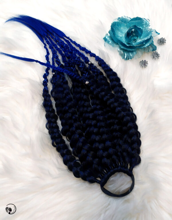 Synthetic Dreadlocks Braids Ponytail, black blue Braids On Elastic Band ” CORNFLOWER BLUE NIGHT “ - Image 7