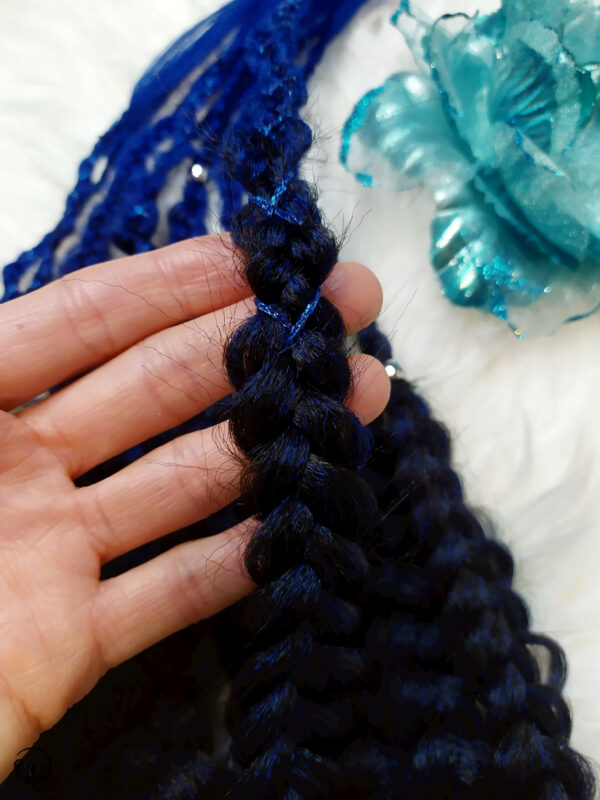 Synthetic Dreadlocks Braids Ponytail, black blue Braids On Elastic Band ” CORNFLOWER BLUE NIGHT “ - Image 3