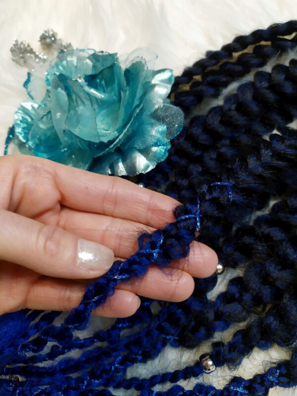 Synthetic Dreadlocks Braids Ponytail, black blue Braids On Elastic Band ” CORNFLOWER BLUE NIGHT “ - Image 6