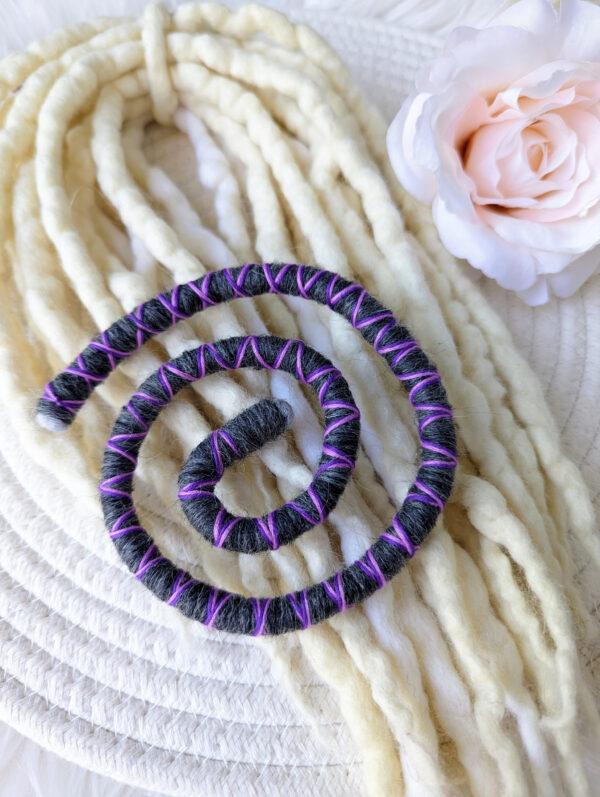 Spiral Locks for Dreadlocks, Dreads, and Braids, purple grey Wolly Wired Bendable Tie, "HEATHER" - Image 5