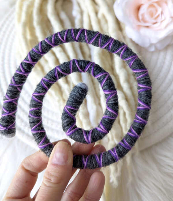 Spiral Locks for Dreadlocks, Dreads, and Braids, purple grey Wolly Wired Bendable Tie, "HEATHER" - Image 3