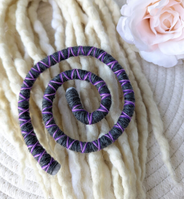 Spiral Locks for Dreadlocks, Dreads, and Braids, purple grey Wolly Wired Bendable Tie, "HEATHER" - Image 8