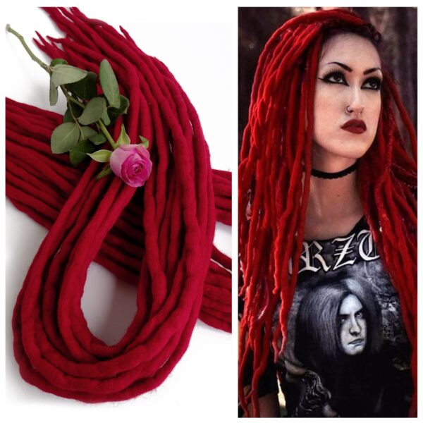 Wool Dreadlocks Extension, Double Ended red Dreads "RED ROSE"