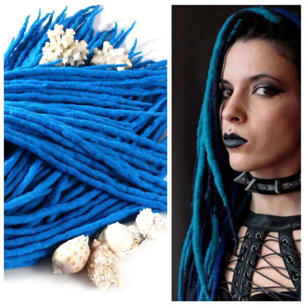 Wool Dreadlocks Extension, Double Ended blue Dreads "BLUE SEA"