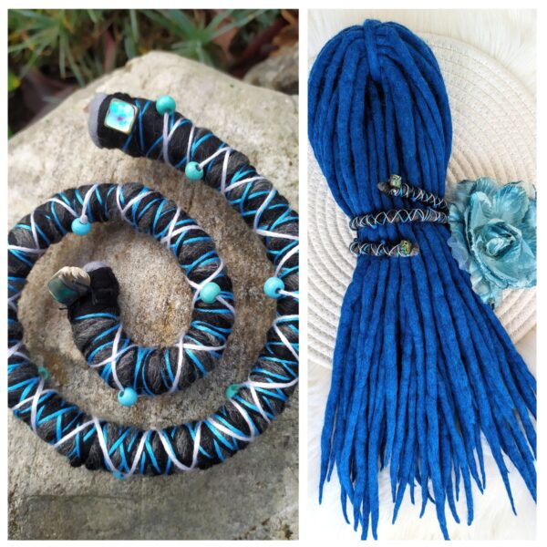 Spiral Locks for Dreadlocks, Dreads, and Braids, grey blue black Wolly Wired Bendable Tie, "COSMOS"