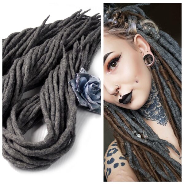 Wool Dreadlocks Extension, Double Ended grey Dreads "QUIET WIND"