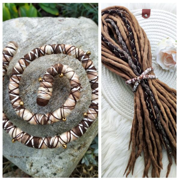 Spiral Locks for Dreadlocks, Dreads, and Braids, beige brown Wolly Wired Bendable Tie, "TREE"