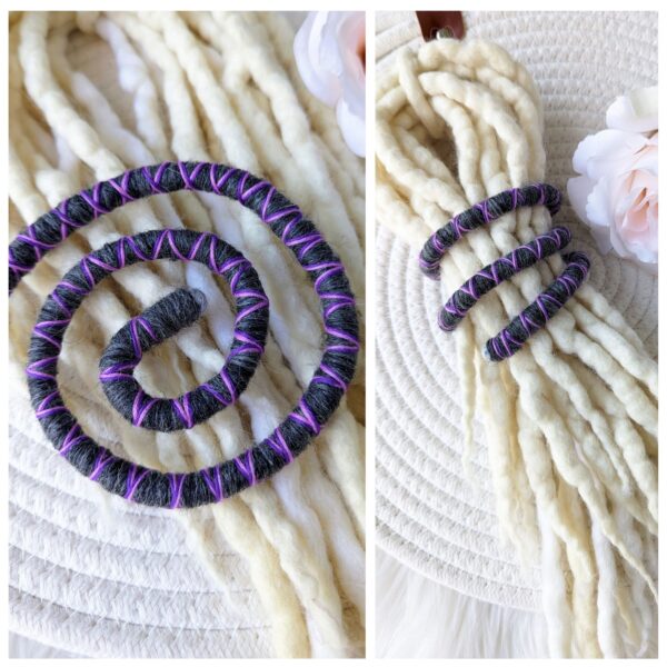 Spiral Locks for Dreadlocks, Dreads, and Braids, purple grey Wolly Wired Bendable Tie, "HEATHER"