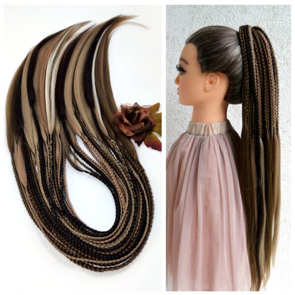 Synthetic Braids Extension, brown blonde Double Ended Braids, "CHOCOLATE DREAM"