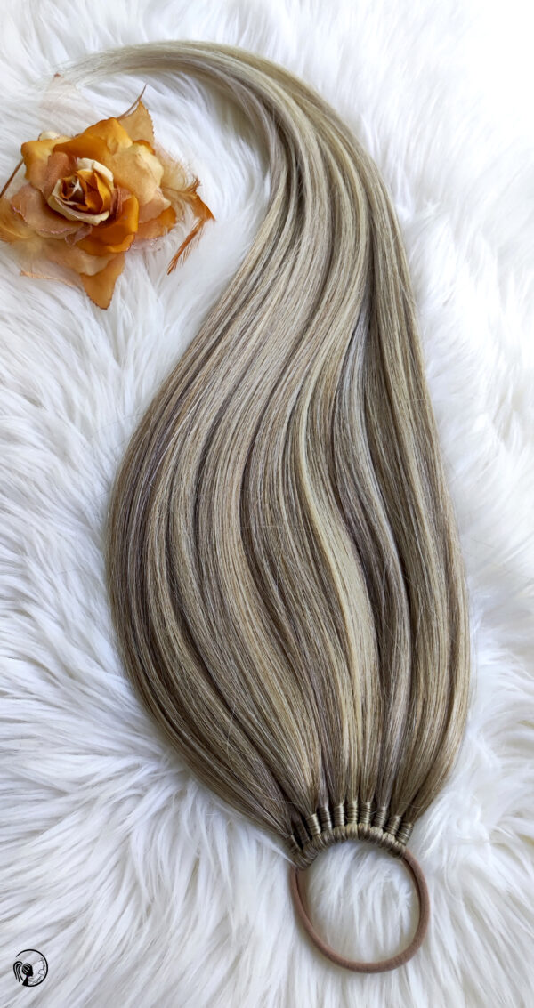 Ponytail Hair Extension, ash blonde melange Hair on Elastic Band "BRILLIANT BLONDE" - Image 5