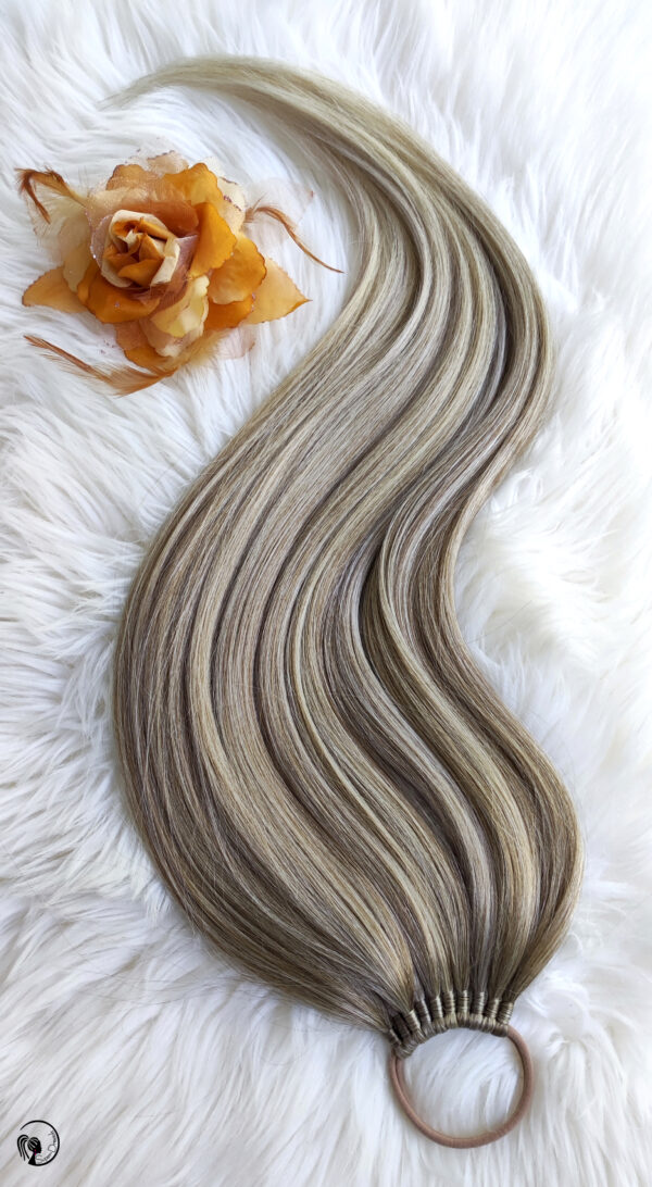 Ponytail Hair Extension, ash blonde melange Hair on Elastic Band "BRILLIANT BLONDE" - Image 2