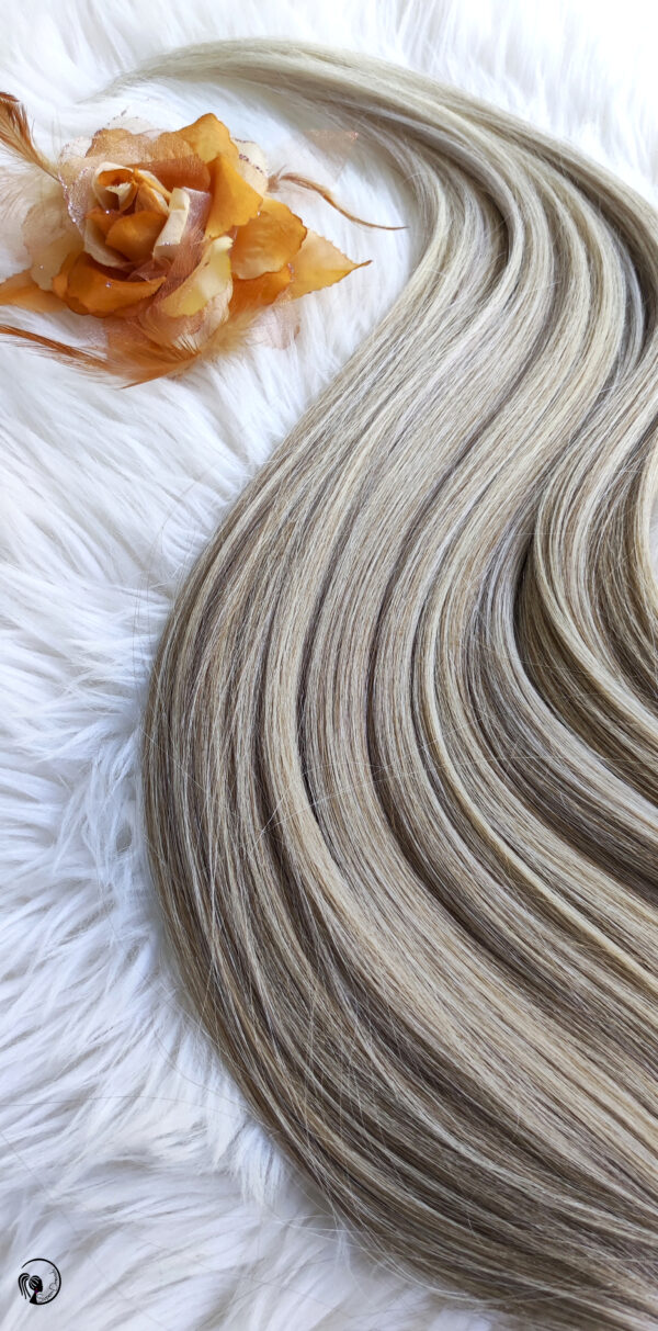 Ponytail Hair Extension, ash blonde melange Hair on Elastic Band "BRILLIANT BLONDE" - Image 12