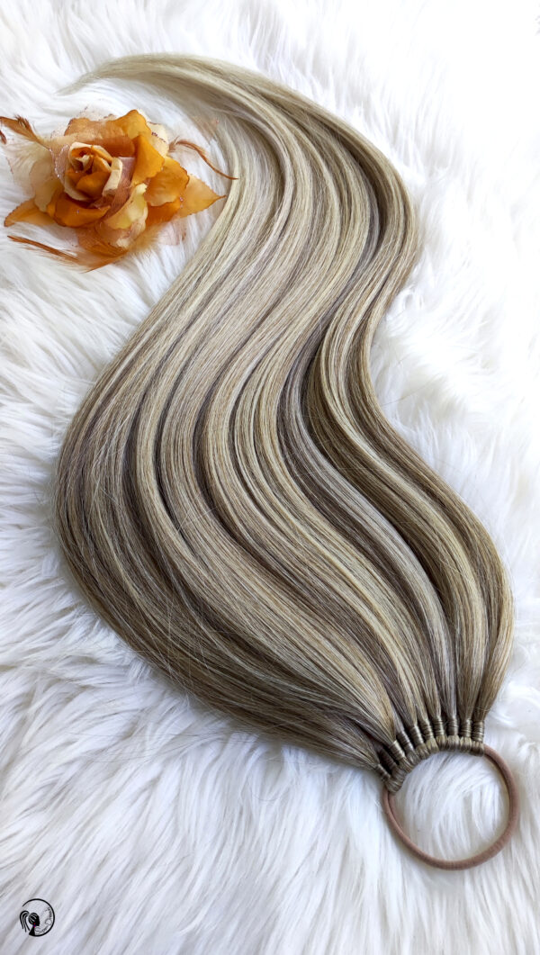 Ponytail Hair Extension, ash blonde melange Hair on Elastic Band "BRILLIANT BLONDE" - Image 11