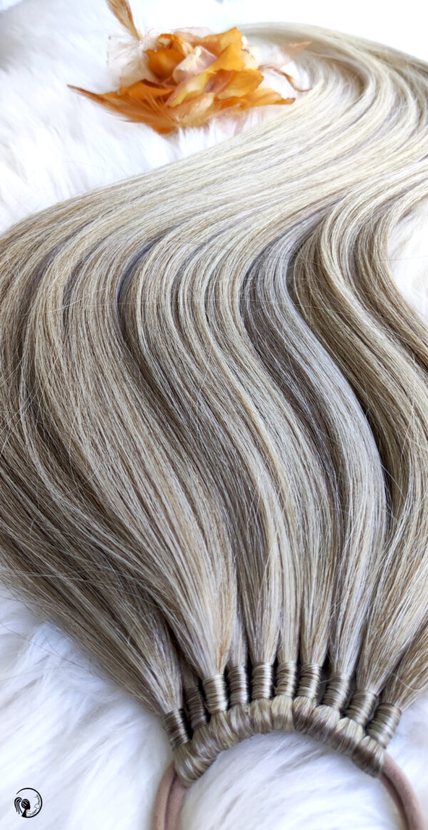 Ponytail Hair Extension, ash blonde melange Hair on Elastic Band "BRILLIANT BLONDE" - Image 10