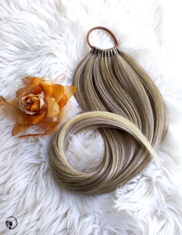 Ponytail Hair Extension, ash blonde melange Hair on Elastic Band "BRILLIANT BLONDE" - Image 8