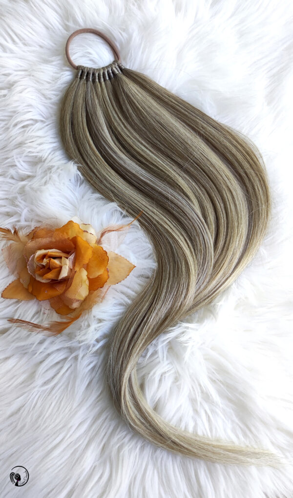 Ponytail Hair Extension, ash blonde melange Hair on Elastic Band "BRILLIANT BLONDE" - Image 7