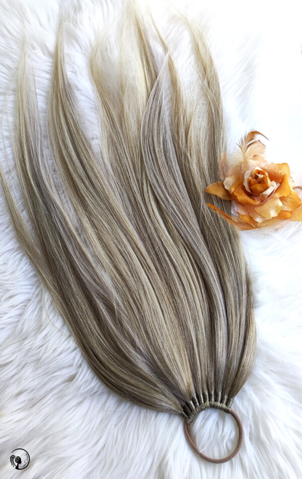 Ponytail Hair Extension, ash blonde melange Hair on Elastic Band "BRILLIANT BLONDE" - Image 6