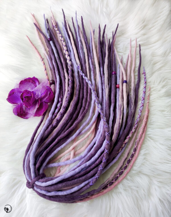 Full Set Wool Dreadlocks, purple pink Dreads Extension, Double Ended Dreadlocks, "WATER LILY FLOWER" - Image 5