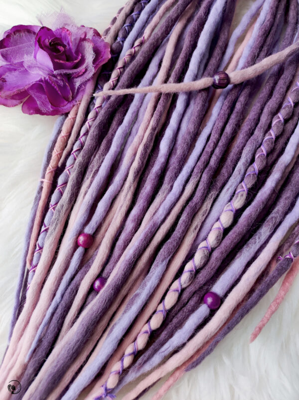 Full Set Wool Dreadlocks, purple pink Dreads Extension, Double Ended Dreadlocks, "WATER LILY FLOWER" - Image 6