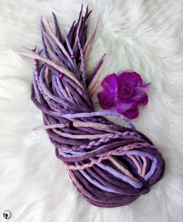 Full Set Wool Dreadlocks, purple pink Dreads Extension, Double Ended Dreadlocks, "WATER LILY FLOWER" - Image 8