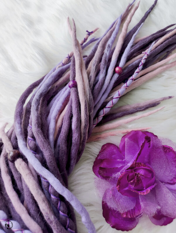 Full Set Wool Dreadlocks, purple pink Dreads Extension, Double Ended Dreadlocks, "WATER LILY FLOWER" - Image 9