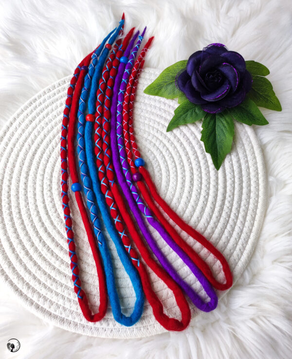 Accent Set Wool Dreadlocks, red purple blue Dreads Extension, Double Ended Dreadlocks, "PSYCHEDELIC DREAM" - Image 7