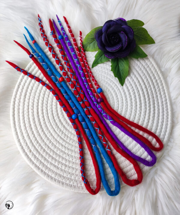 Accent Set Wool Dreadlocks, red purple blue Dreads Extension, Double Ended Dreadlocks, "PSYCHEDELIC DREAM" - Image 3