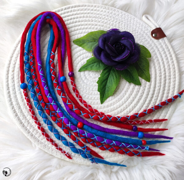 Accent Set Wool Dreadlocks, red purple blue Dreads Extension, Double Ended Dreadlocks, "PSYCHEDELIC DREAM" - Image 10