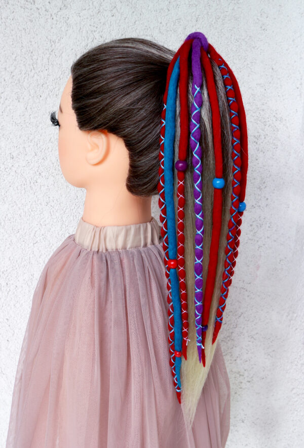 Accent Set Wool Dreadlocks, red purple blue Dreads Extension, Double Ended Dreadlocks, "PSYCHEDELIC DREAM" - Image 12