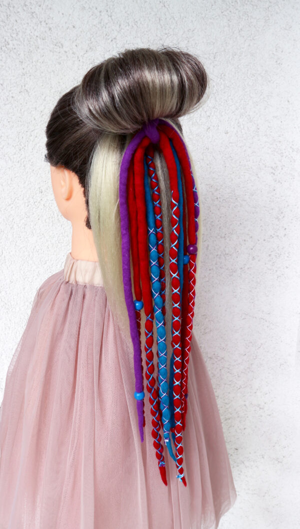 Accent Set Wool Dreadlocks, red purple blue Dreads Extension, Double Ended Dreadlocks, "PSYCHEDELIC DREAM" - Image 11