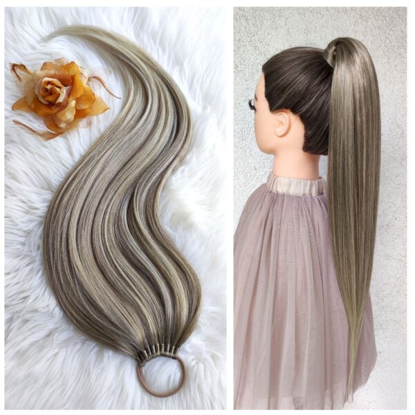 Ponytail Hair Extension, ash blonde melange Hair on Elastic Band "BRILLIANT BLONDE"