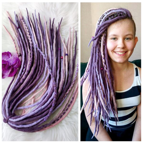 Full Set Wool Dreadlocks, purple pink Dreads Extension, Double Ended Dreadlocks, "WATER LILY FLOWER"