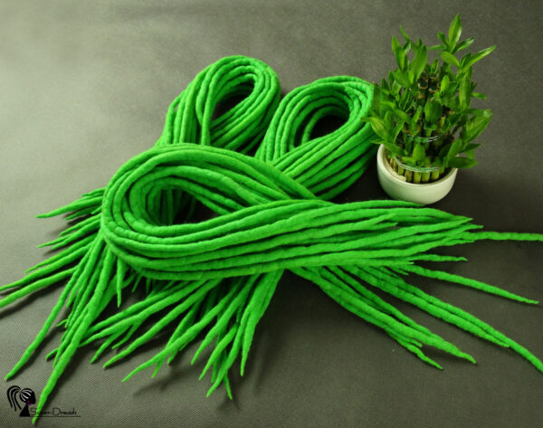 Wool Dreadlocks Extension, Double Ended green Dreads "SPRING GREEN" - Image 5