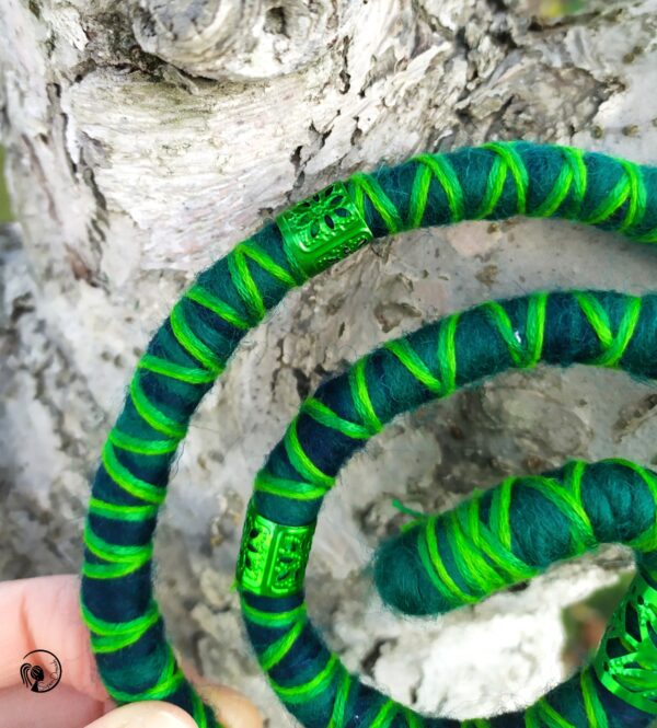 Spiral Locks for Dreadlocks, Dreads, and Braids, green Wolly Wired Bendable Tie, "MEADOW" - Image 4