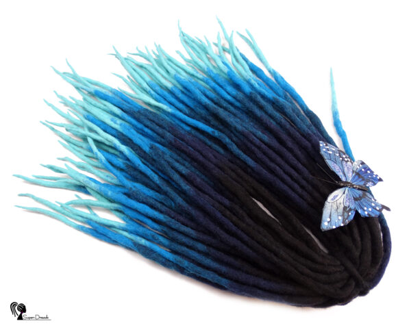 Wool Dreadlocks Extension, Double Ended black blue Dreads "BLUE AQUARIUS" - Image 9